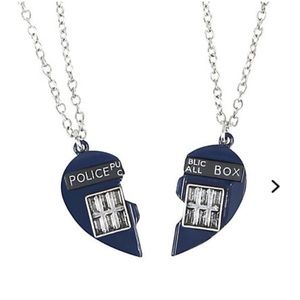 NWT Doctor Who: Matching Blue Heart Box Necklaces